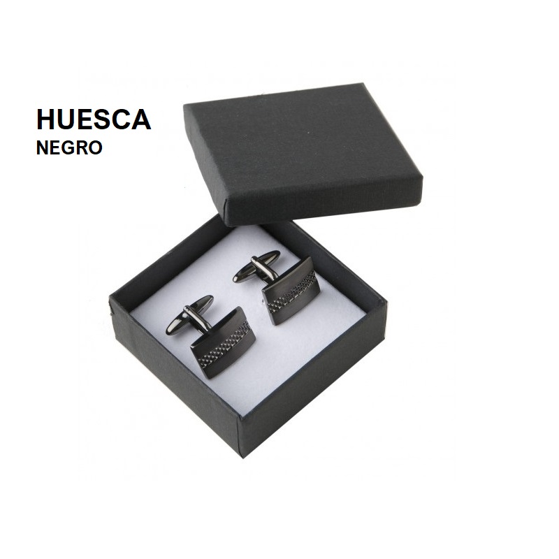 Black HUESCA case, cufflinks (rubber bands) 65x65x29 mm.